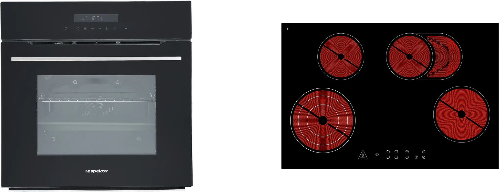 Backofen Herd Kochfeld Set Glaskeramik rahmenlos 77 cm Timer Pyrolyse Respekta