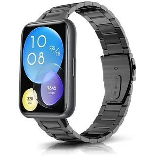 SeNool Armband Kompatibel mit Huawei Watch Fit 2, [Metall Ersatzarmband] [Hohe Qualität Edelstahl] [Schweiß und Korrosionsbeständig], Uhrenarmband für Huawei Watch Fit 2 - Schwarz