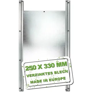 MeineHennen Hühnerklappe aus Metall in Silber, Größe 250 x 330 mm, Schiebetür für Hühnerställe, geeignet für automatische Türöffner, verzinktes Blech für den Außenbereich, Made in Europe