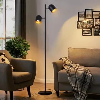 ZMH Kowanie Stehlampe Vintage Wohnzimmer Stehleuchte: Industrial Standleuchte 2 Flammig in Schwarz Gold Standlampe aus Metall E14 Schwenkbar 350° Leselampe für Schlafzimmer × Ohne Leuchtmittel