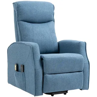 Homcom Sessel mit Aufstehhilfe, Massagesessel mit Fernbedienung, Relaxsessel mit Fußstütze, Fernsehsessel mit Seitentasche, Elektrischer TV-Sessel mit Leinenoptik, Blau (Farbe: Blau)