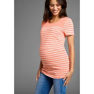 NEUN MONATE Umstandsshirt Geringeltes Schwangerschaft und Still-Shirt, für bequemes Stillen orange 40/42