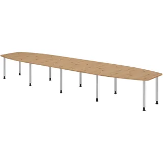 Hammerbacher Konferenztisch KT52C asteiche Tonnenform, Rundrohr silber, 520,0 x 85,0 - 130,0 x 72,0 - 74,0 cm