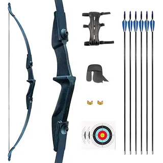 53" Recurvebogen Set für Anfänger 30-40lbs Bogen und Pfeile Set mit 6 Glasfaserpfeile Linke und rechte Hand Recurvebogen für Erwachsene und Jugendliche Anfänger (40lbs, Schwarz Set)