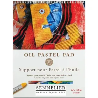 Sennelier Öl-Pads, Spiral-Pad, 12 Blatt, 340 g/m2, mit Kristall-Trennblättern (Schutz), säurefrei, 24 x 32 cm