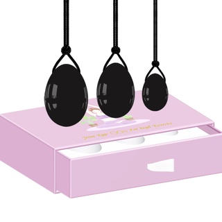 Natürlicher Obsidian Yoni-Ei-Set Jade-Eier Kegel-Übungsgerät Yoni-Zauberstab Jade-Massagegerät Beckenboden, gebohrtes Ei mit Box