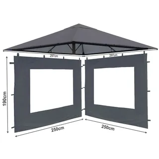 Quick Star Set Ersatzdach und 2 Seitenteile für Garten Pavillon 3x3m Grau ral 7012 Antik Pavillondach Ersatzbezug Seitenwand