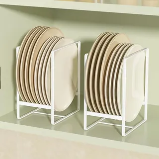 QUMENEY 2 Stück Tellerhalter Organizer Schrank Multifunktional Tellerständer Küchenschrank Aufbewahrung Abtropfgestell Geschirr für Teller Topfdeckel Schneidebrett Halter weiß (L)