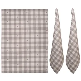 Clayre & Eef Geschirrtuch 50x70 cm Beige Grau Baumwolle Herzen
