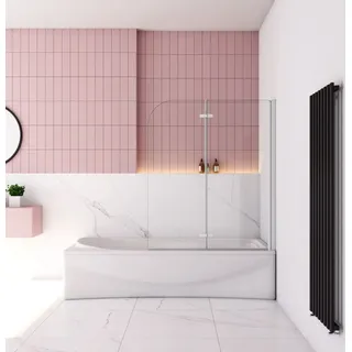 AICA 90x140cm Weiß Badewannenaufsatz 2 tlg.Faltwand Duschwand 6mm NANO ESG Sicherheitsglas