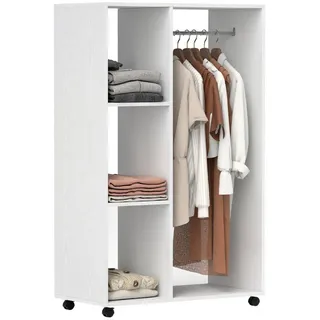Homcom - Kleiderschrank auf Rollen, mobile Garderobe, 1 Kleiderstange, 3 Regale, Garderobenschrank, Rollbarer Kleiderständer für Flur, Schlafzimmer,