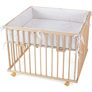 Waldin Baby Laufgitter 100 x 100 cm natur Bodenfarbe grau/punkte