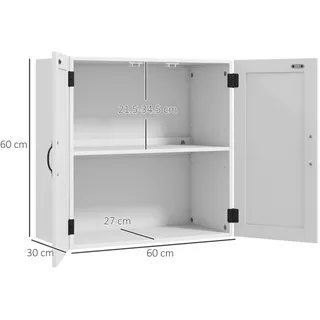 Wandschrank Aus Holz Fürs Badezimmer, Platzsparender Wandschrank Im Landhausstil Mit Verstellbarem Einlegeboden, 60 X 30 X 60 Cm, Weiß