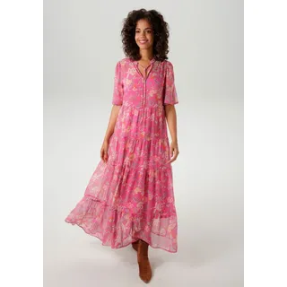 Aniston CASUAL Sommerkleid, mit fantasievollem Blumen- und Paisley-Druck, Gr. 36 - N-Gr, pink-sand-orange-rot-gelb-lavendel-rot-wollweiß-rosa-apricot-zimt, , 77473852-36 N-Gr