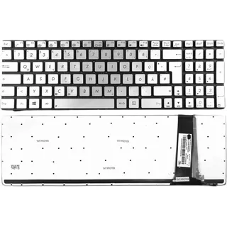 DEUTSCHE - Silber Tastatur Keyboard mit Beleuchtung, ohne Rahmen für ASUS N550JA - Silber