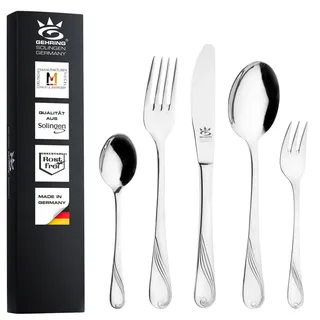 Gehring Solingen Besteck Set Dolce 30-teilig I Edelstahlbesteck I hochwertiges Essbesteck inklusive 6 Solinger Menümesser I Besteck Set 6 Personen I spülmaschinengeeignet