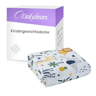 nivion gmbh Dailydream Kinder Gewichtsdecke | 135x200 | 3,2 kg | Motiv Safari | aus 100% Baumwolle | mit Glasperlenfüllung | schwere Decke zum Schlafen | Weighted Blanket | Therapiedecke | Körpergewicht 35-55 kg