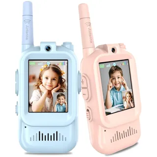 Video Walkie Talkie für Kinder: 2er Set Kinder Walky Talky mit Video 3-12 Jahren Junge Mädchen - Aufladbar,Großer Reichweite, Lustigen Stimmänderungs Spielzeug für Abenteuer im Freien,Camping Wandern