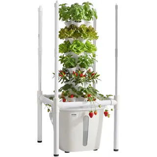 Vevor Hydroponischer Turm 30 Pods, Hydrotower 6 Ebenen, Hydroponik-Anbausystem-Set mit LED-Pflanzenlampe, App-Steuerung, 20-L-Wassertank & Pumpe, Hydroponic Tower für Kräuter, Obst & Gemüse