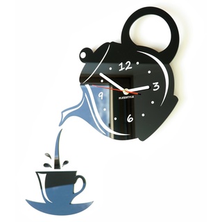 FLEXISTYLE Moderne Wanduhr für die Küche Tasse Und Kanne Schwarz, 45 cm x 45 cm, 3D, leise, Design, Made in EU