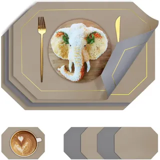 Tischsets Abwaschbar-4er Set rutschfest Tischset Leder, Abwischbar Lederoptik Platzset und Untersetzer,Wasserdicht Doppelseitigen Hitzebeständig Platzdeckchen, 43x30cm