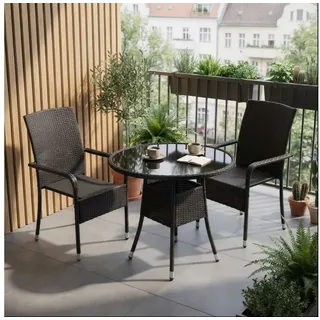 Juskys Yoro Polyrattan Gartentisch rund Ø 80 cm Schwarz