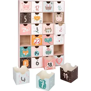 Brubaker Adventskalender zum Befüllen - Tierische Weihnachten Rosa - DIY Weihnachtskalender mit 24 Türchen für Gutscheine, Süßigkeiten und and...