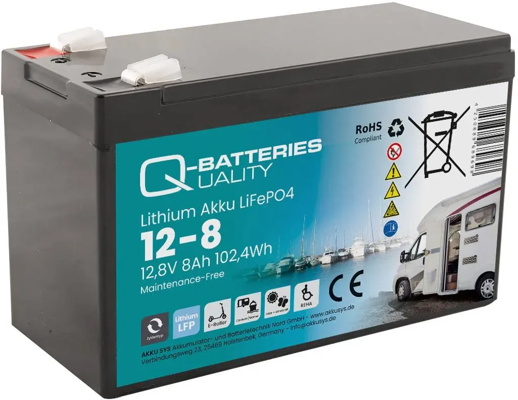 Q-Batteries Lithium Akku 12-8 12,8V 8Ah 102,4Wh LiFePO4 Batterie