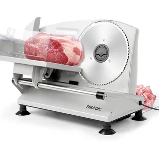 7MAGIC Brotschneidemaschine, Klingen für den Heimgebrauch, 150 Watt Profi Allesschneider Elektrisch mit 0-15 Präziser Dickenknopf Schnitt Fleisch... - Silber