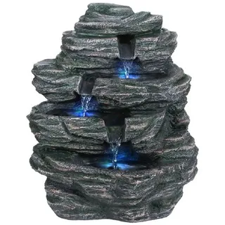 Linder Exclusiv GmbH Zimmerbrunnen LED Outdoor- Zimmerbrunnen Springbrunnen Brunnen, LED beleuchtet, freistehend, Steinoptik, Grau