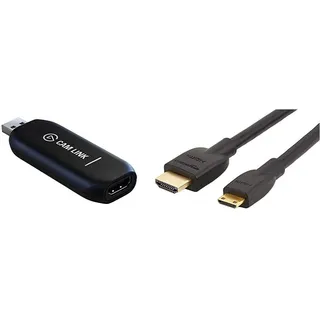 Elgato Cam Link 4K - Live-Streamen und Aufnehmen mit DSLR, Action Cam oder Camcorder & Amazon Basics HL-007342 Hochgeschwindigkeits-HDMI-Kabel, Typ Mini-HDMI auf HDMI, 1,83 Meter,Schwarz