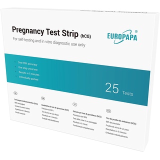 EUROPAPA® Healthcare 25 Stück ultraempfindlicher Schwangerschaftstest - Schwangerschaftstest Frühtest - Pregnancy Test - Frühschwangerschaftstest (25 Stück)