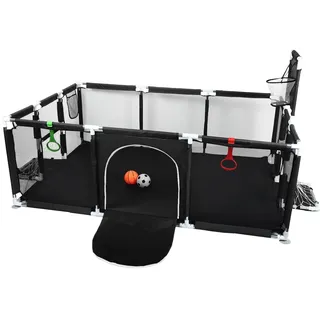Laufstall Baby, Indoor & Outdoor Laufgitter Baby Große xxl Sicherheitsspielplatz Schutzgitter für Kinder mit Weichem Netz, Rutschfestem Oxford Bottom,180 x 120 x 66 cm (D) (Schwarz)