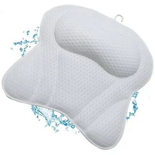 penelife Badewannenkissen mit 6 Saugnäpfen - Ergonomisches Badekissen mit 4D Luftmaschen Technologie - Nackenkissen für eine optimale Entspannung - Badewannen Kissen weiß