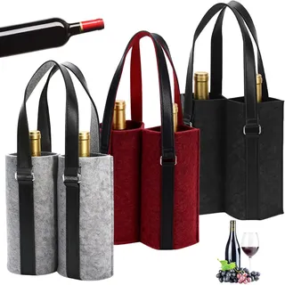GBKDQQ 3 Stück Flaschenträger 2 Flaschen, Wiederverwendbare Flaschentasche, Männerhandtasche Bier, Flaschenträger Filz, Doppelweinbeutel, Getränketasche für Wasserflaschen, Wein und Bier