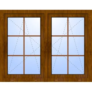 Kunststoff Fenster 2-flügelig symm Dreh-Kipp/Dreh-Kipp HENRY fester Pfosten 2-fach verglast Golden Oak holzähnlich innen öffnend Seitenunabhängig