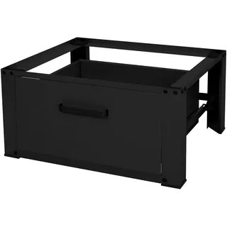 ML-Design Waschmaschinen Untergestell mit Schublade 63x54cm Stahl Schwarz 150kg, Waschmaschinen-Unterschrank, Stabiler Waschmaschinensockel, H=31,5cm