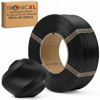 TRONICXL 1kg Refill Filament PETG-HF passend für Bambu Lab 3D Drucker kompatibel mit Bambulab Leerspule (Mit Notch) AMS AMS2 P2S, H2D, H2S, X1C, P1S, A1, P1P, A1 mini (Schwarz)