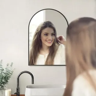 Boromal - Wandspiegel 50x70 cm Badspiegel Spiegel Bad Wand Schminkspiegel Schwarz Rund bogen(Badezimmerspiegel, Türspiegel Halbrund für Flur wc), Alu