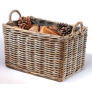 Kobolo Holzkorb Kaminkorb rechteckig Kubu grey - Rattan - Stoff dunkel - 69x43x40