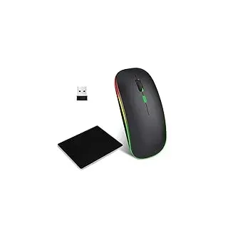 EasyULT Kabellose Maus, 2,4 GHz USB Leise Funkmaus, Bluetooth 5.1 Wiederaufladbare, 800-1200-1600 DPI Einstellbar Optical Tracking, Schlanke Maus mit Mauspad für Laptop, PC, Mac, Android - Schwarz