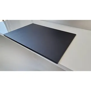 Gewinkelte Schreibtischunterlage mit Kantenschutz sanft lux Leder 90 x 47 Schwarz Silbergraue Naht
