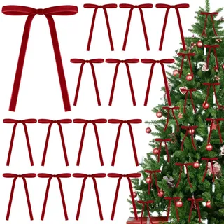 WANWEN Tannenbaum Schleifen Samt, Schleifen Weihnachtsbaum, Schleifen Samt Christbaum, Vintage Weihnachtsschleife aus Samt für Weihnachten, Heimdekoration, Hochzeit, Außen- und Innendekoration (Red)