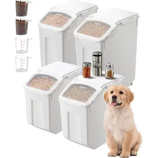 Vevor Reis-Aufbewahrungsbehälter Vorratsdosen Hundefutterspender 4 Stk. 2 x 15 L / /20 L x 2 Behälter für Küchenzutaten Getreide Müsli, Tierfutterbehälter mit Rädern Messbecher luftdichter Deckel