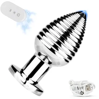 AMAZBEE Vibrator Fernbedienung Metall Vibrating Analplug G-Punkt & Klitoris Bietet Vibration Rainbow LED Light Base Spiral Texture With 10 Vibration Patterns Sexspielzeug für Männer und Frauen
