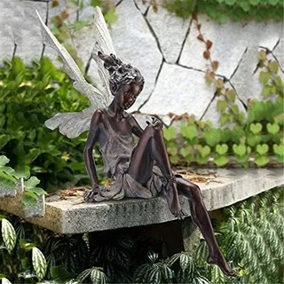 HunicandIU Sitzende Fee Garten Ornament, Gartenfiguren Resin Gartenfee Sitzende Statue, Sitzende Elfen Gartenfiguren Aus Kunstharz, Tudor Und Turek Sitzen Fee Gartenstatuen Gartendeko Für Draußen