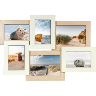 Wackadoo Bilderrahmen Collage Holz für 6 Fotos 10x15 cm ud 13x18 cm Wanddekoration Bilderrahmen querformat wand deko Wandgalerierahmen Fotorahmen Collage Bilderrahmencollage picture frame