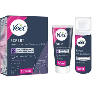 Veet Expert Intim-Haarentfernungs-Set - Enthaarungscreme für den Intimbereich inkl. Multi-Benefit-Schaum - 2 x 50 ml