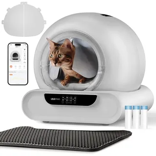PawHut Selbstreinigende Katzentoilette, mit Türvorhang, Müllbeutel, Matte, APP Steuerung, Desodorieren, Sicher, Elektrisches Katzenklo XXL für Mehrere Katzen, Gray