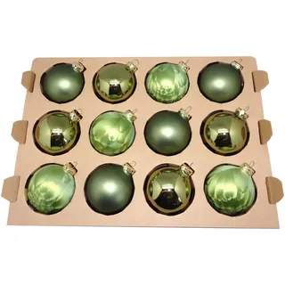 X-Mas Christbaumkugel-Set, Grün, Glas, 12-teilig, Handmade in Germany, Dekoration, Weihnachtsdekoration, Weihnachtsbaumschmuck, Weihnachtskugeln